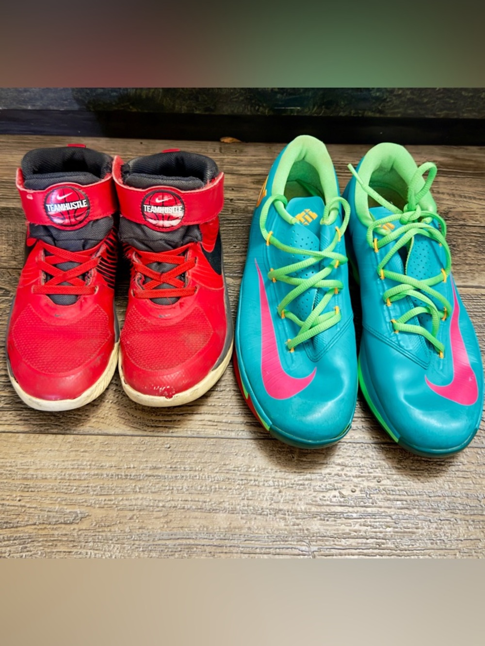 Nike Kids Two-Pair Combo — KD is 6.5 Y and Red Nike is 2Y Read Caption